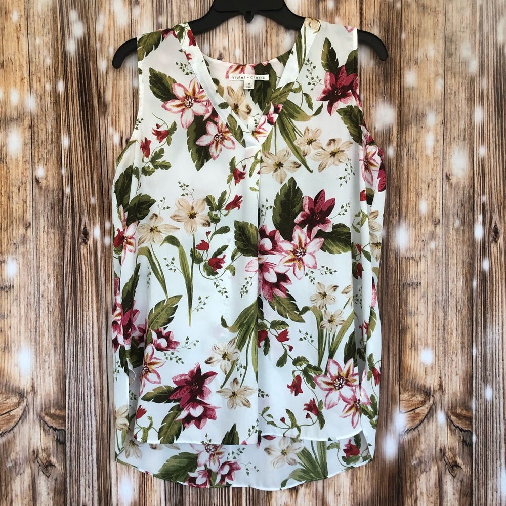 Violet & Claire Sheer Floral Sleeveless Tank Top